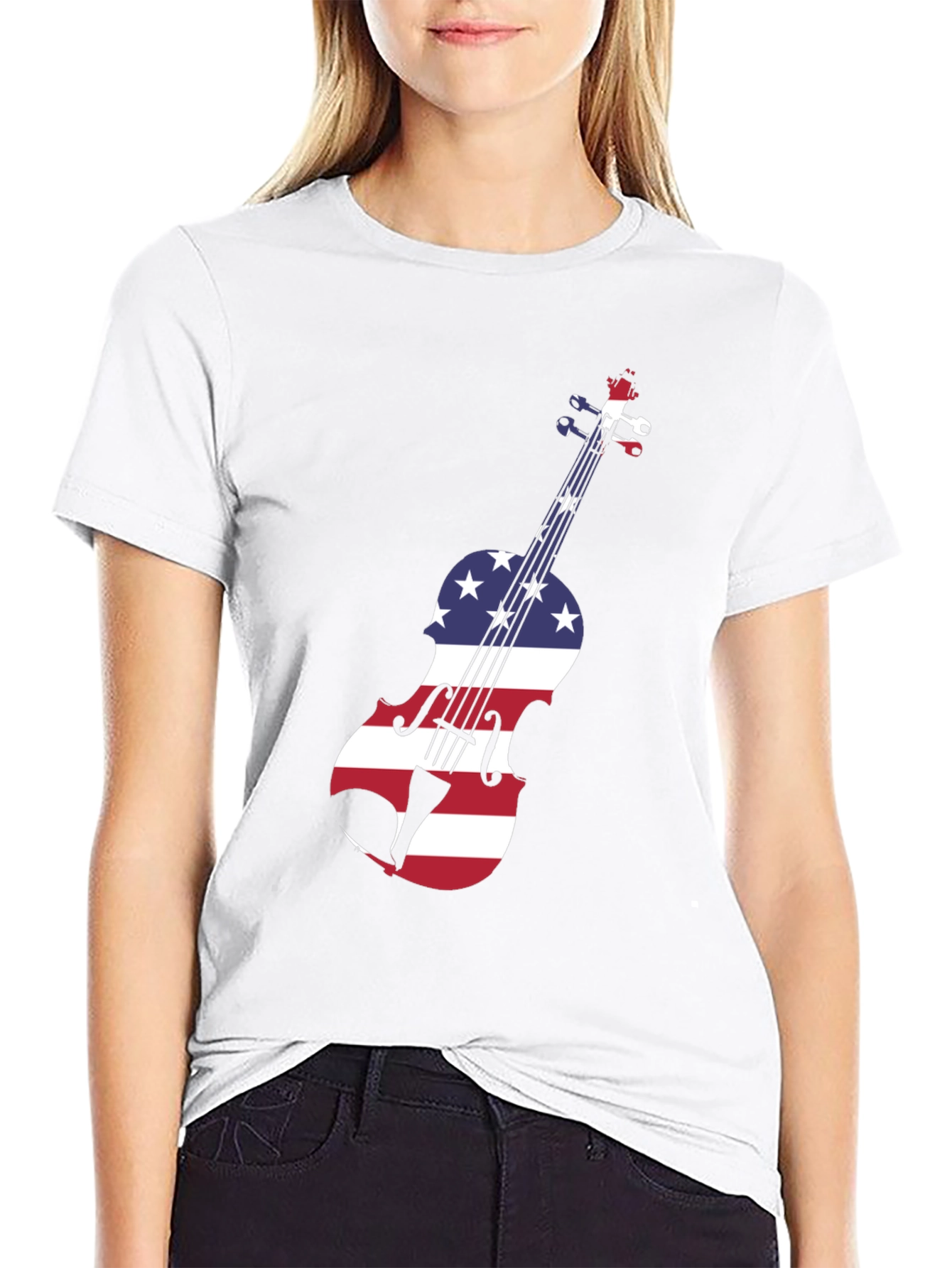 Patriotic Violin Graphic Tee - Black