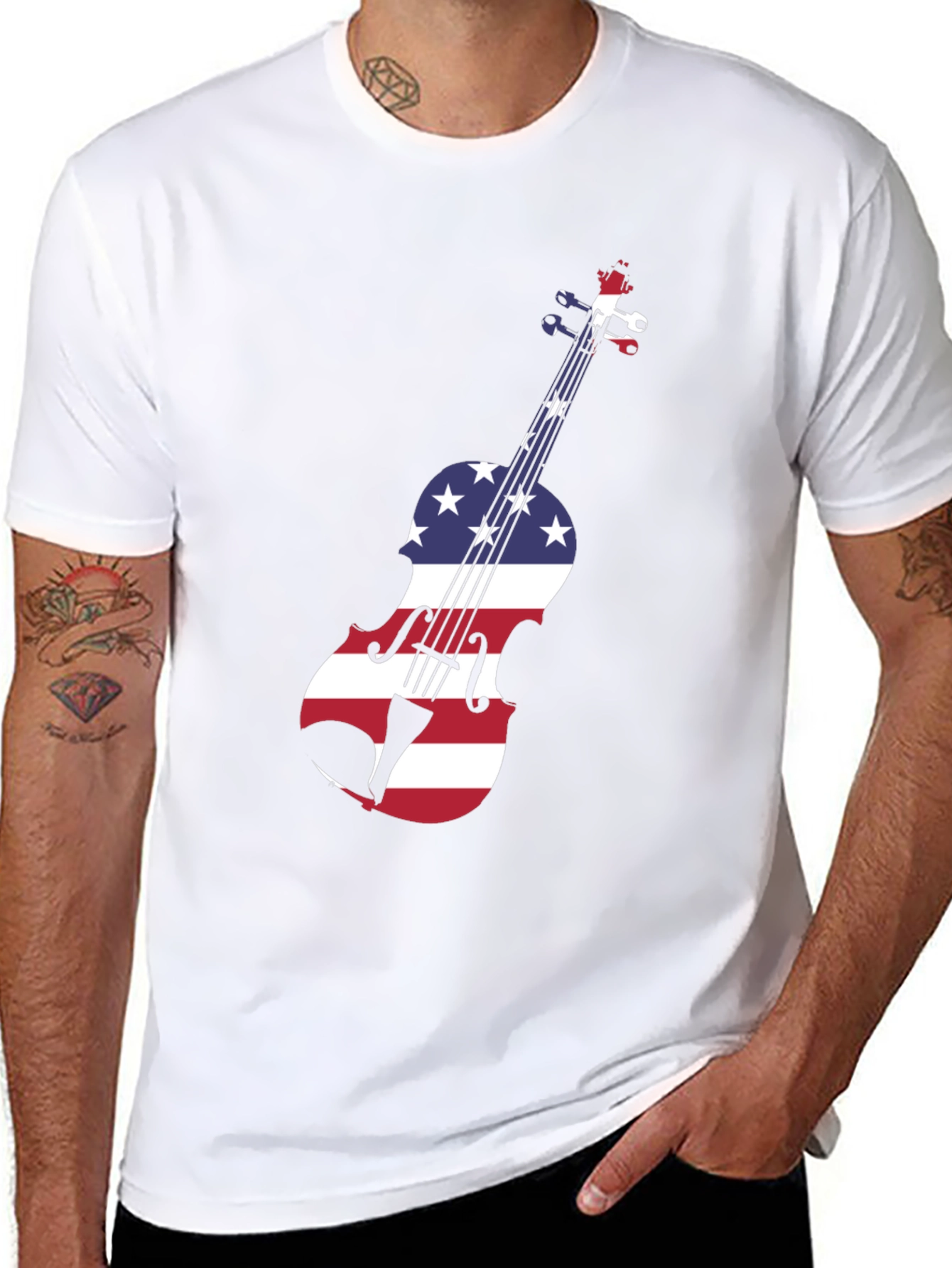 Patriotic Violin Graphic Tee - Black