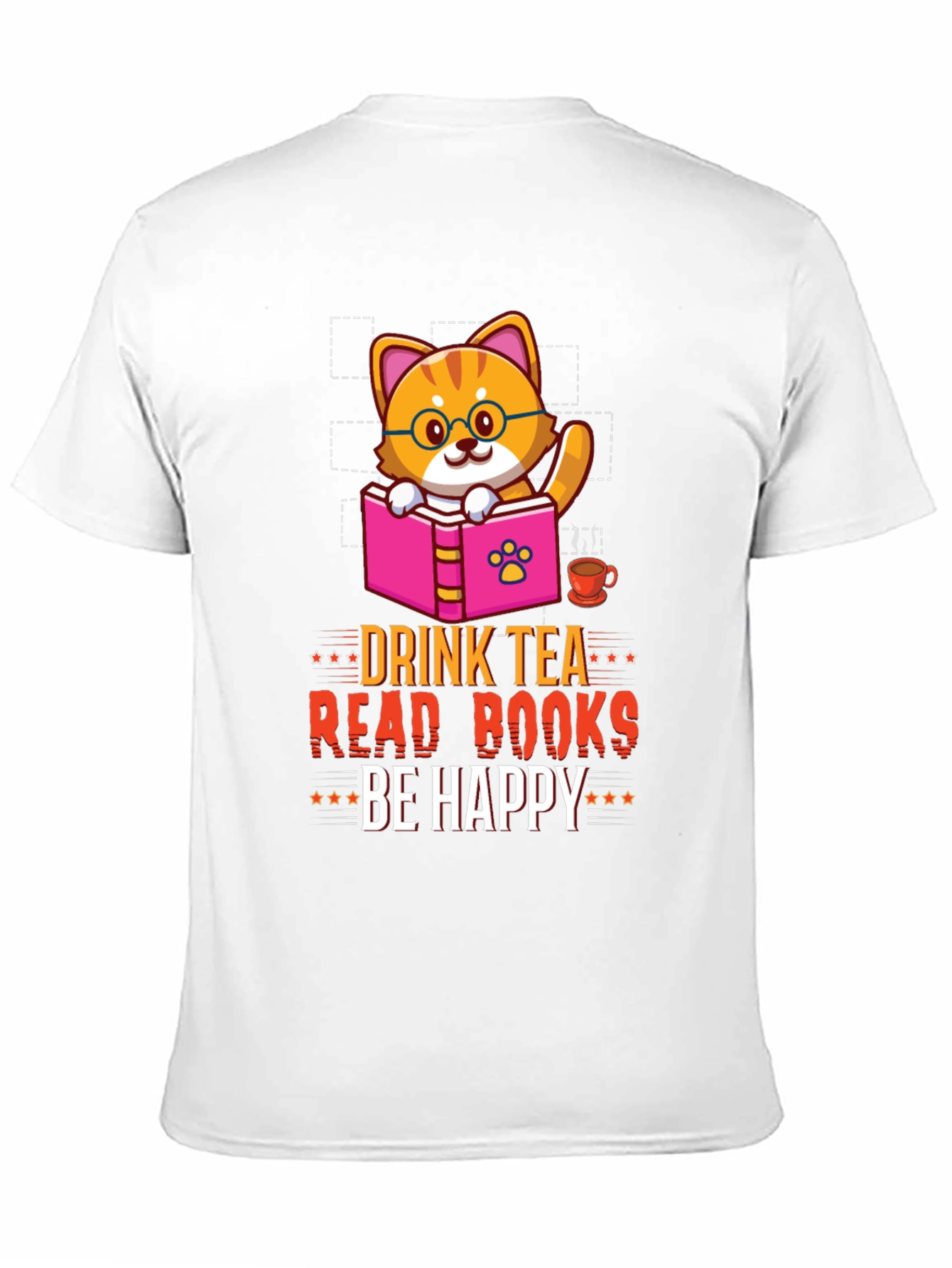 Drink Tea Read Books Be Happy Cat T-Shirt