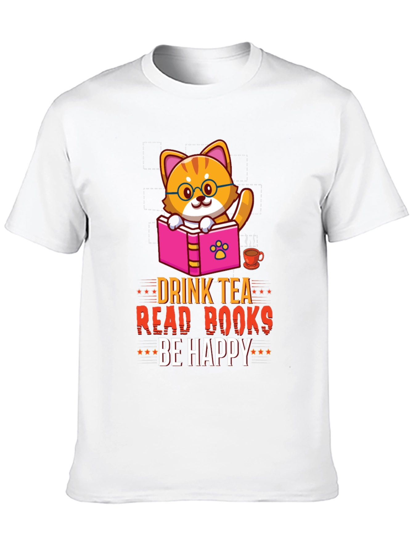Drink Tea Read Books Be Happy Cat T-Shirt