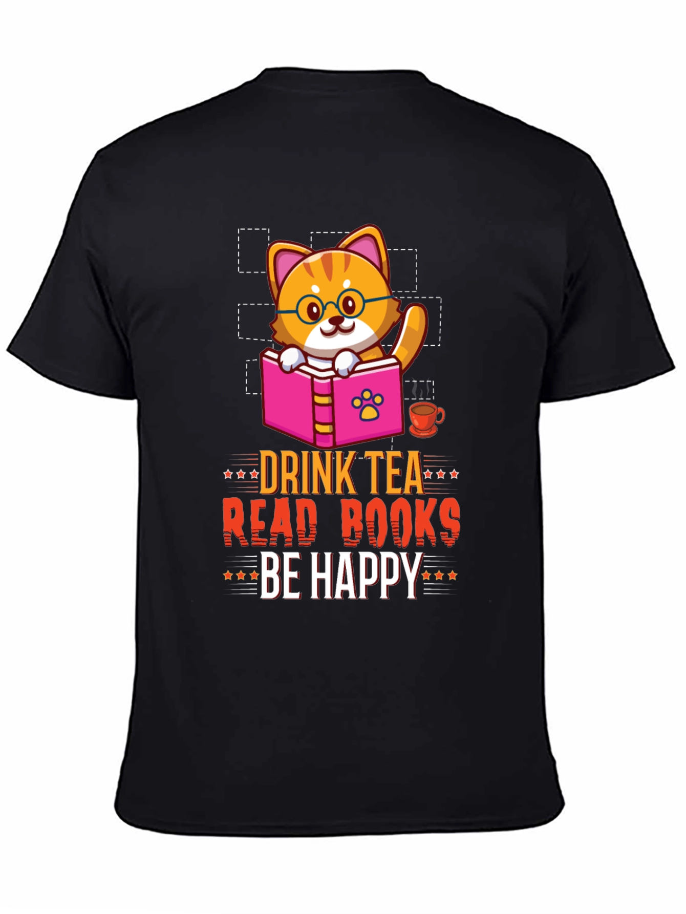 Drink Tea Read Books Be Happy Cat T-Shirt