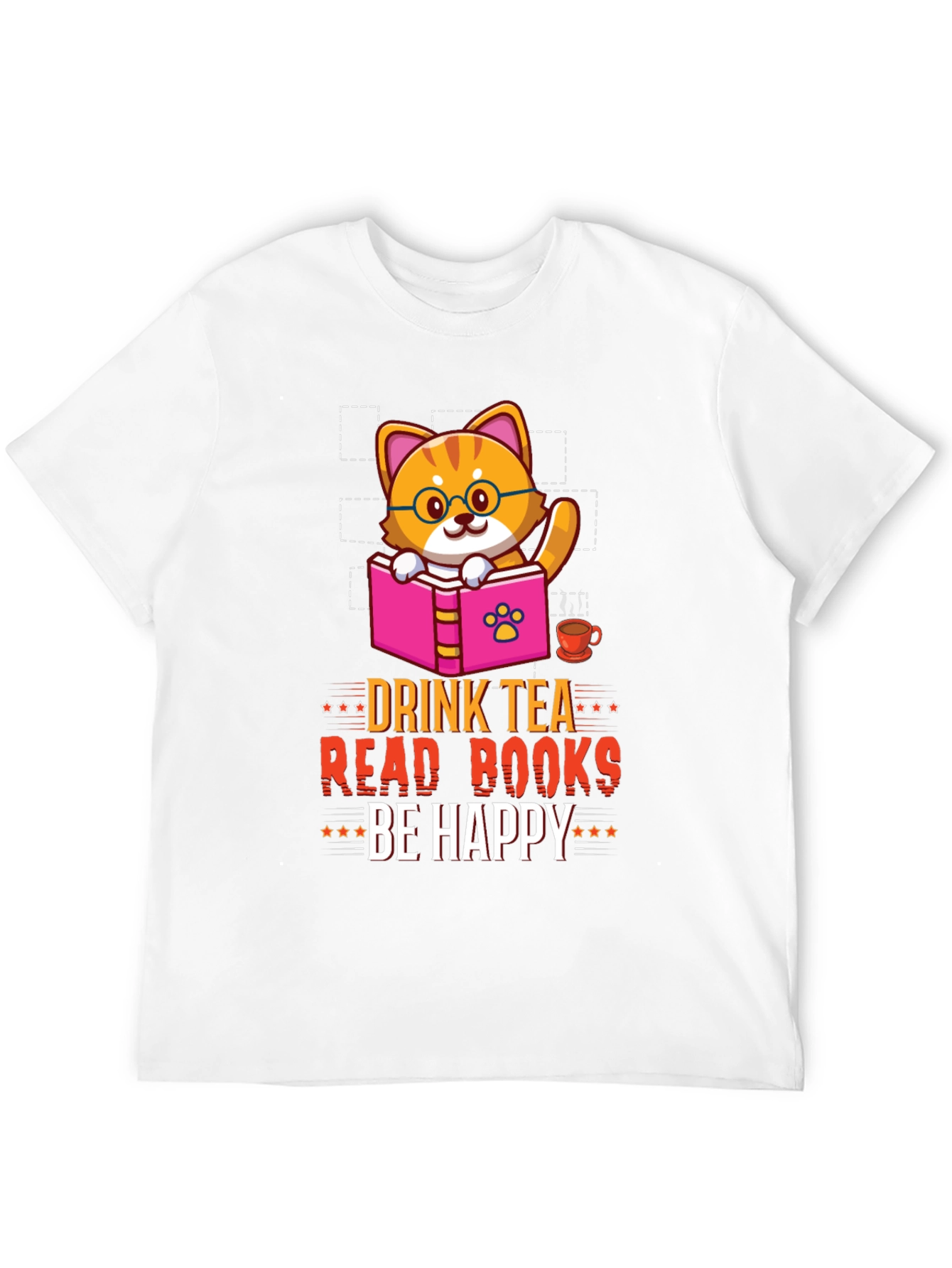 Drink Tea Read Books Be Happy Cat T-Shirt