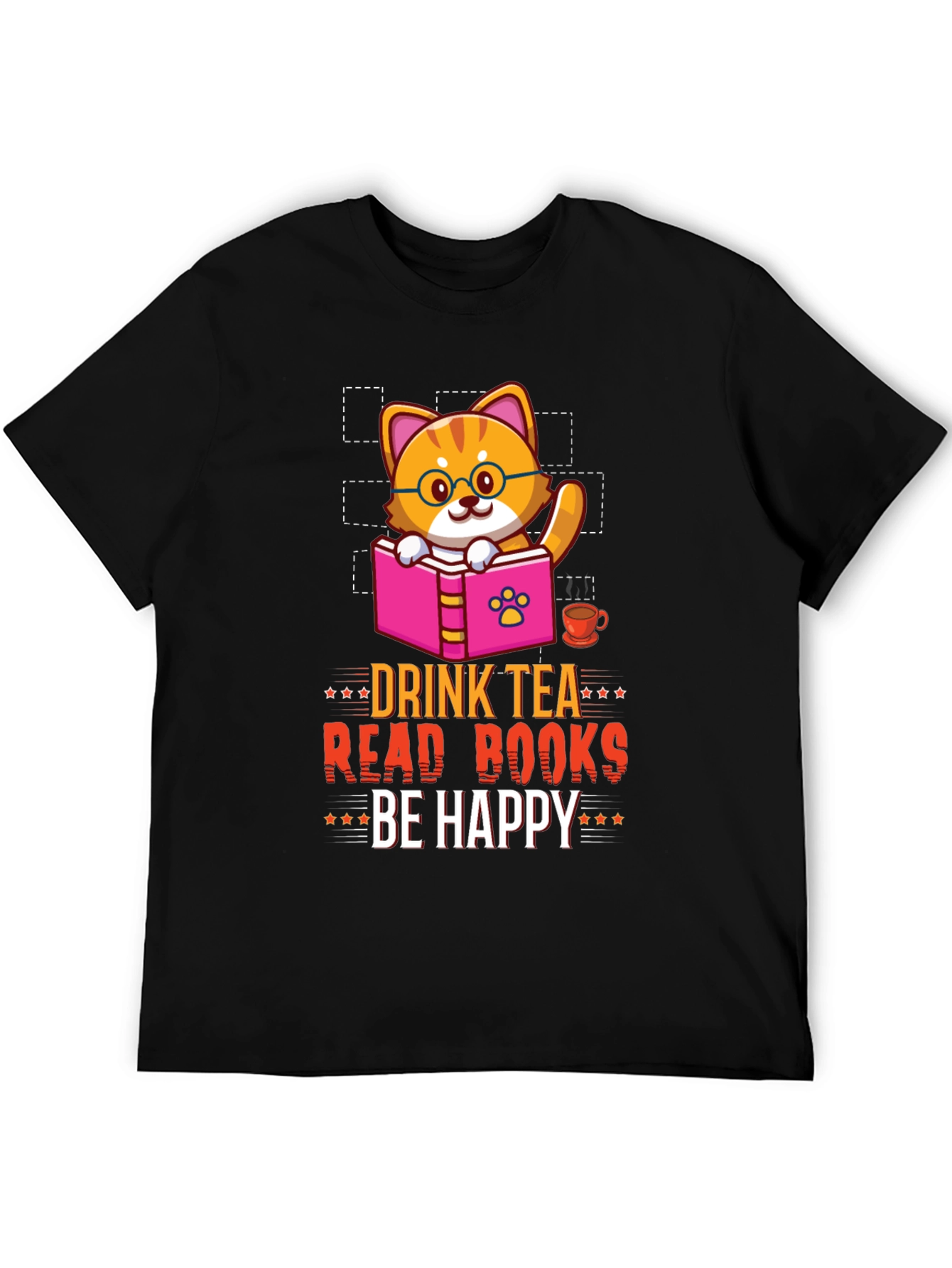 Drink Tea Read Books Be Happy Cat T-Shirt