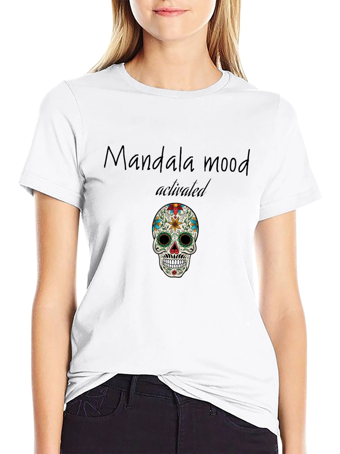 Mandala Mood Activated Skull Graphic Tee - Black