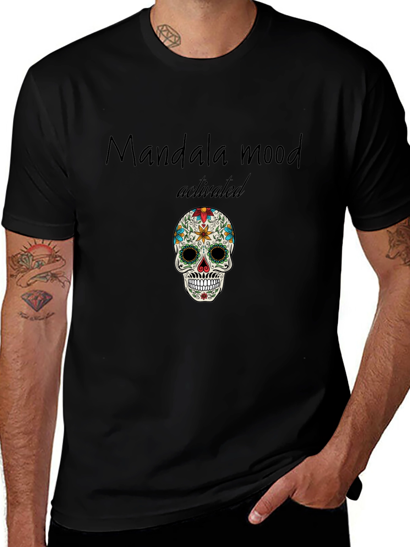 Mandala Mood Activated Skull Graphic Tee - Black