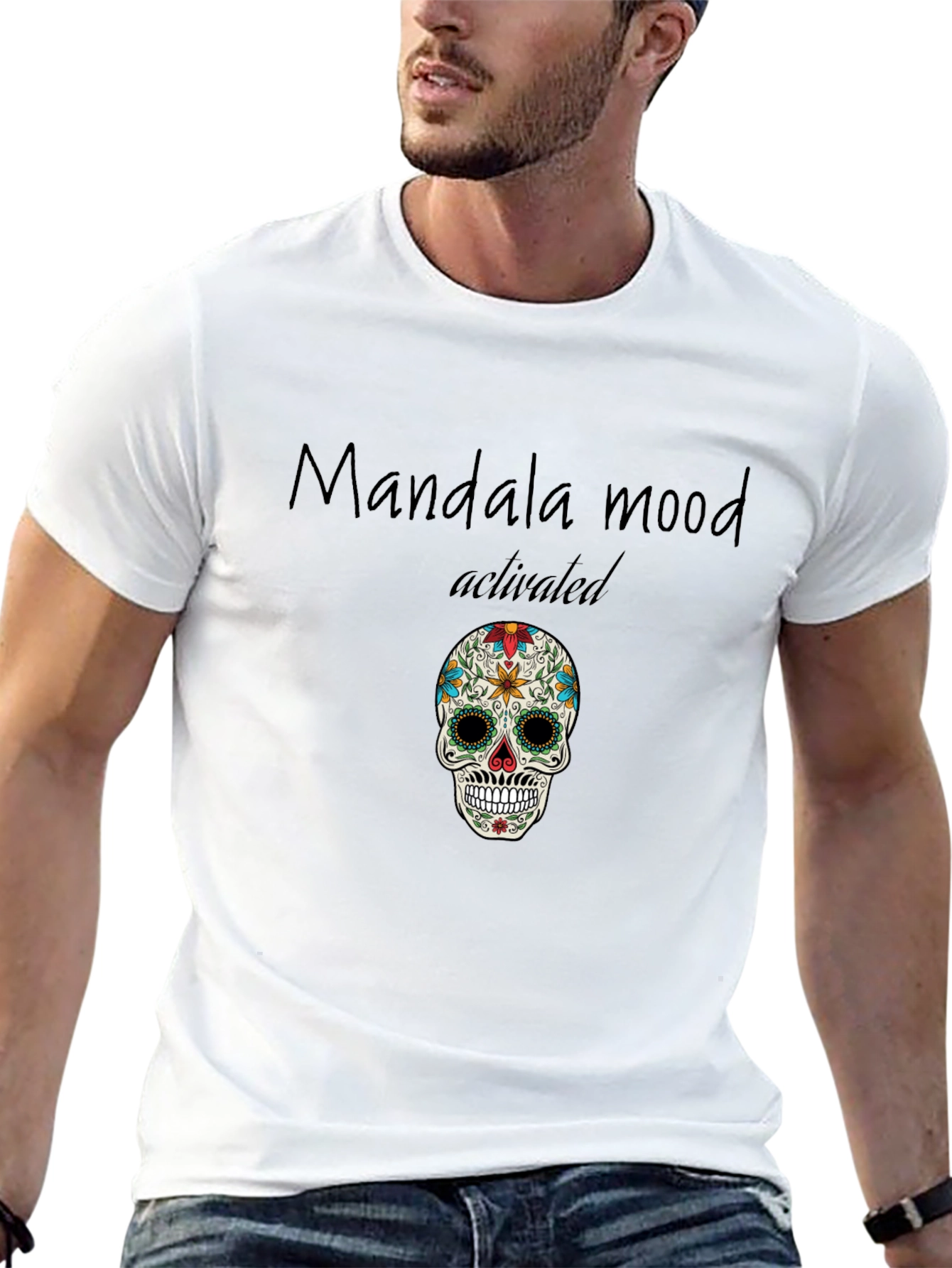 Mandala Mood Activated Skull Graphic Tee - Black