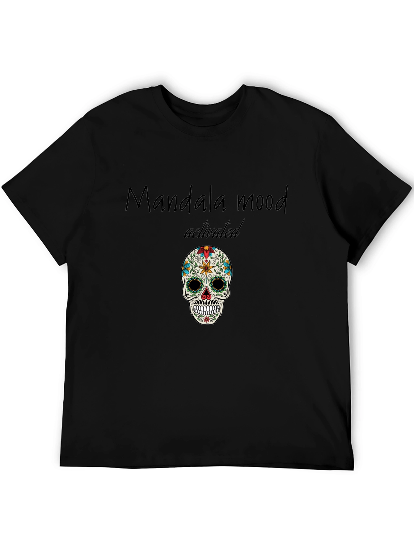 Mandala Mood Activated Skull Graphic Tee - Black