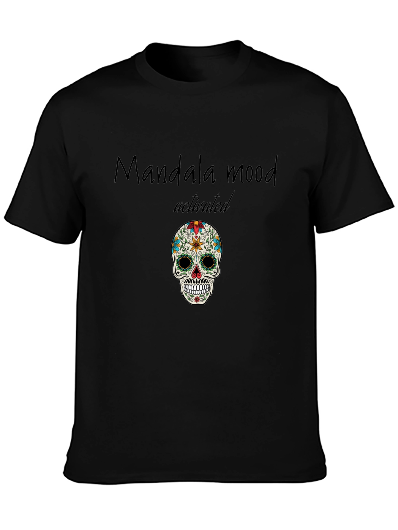 Mandala Mood Activated Skull Graphic Tee - Black