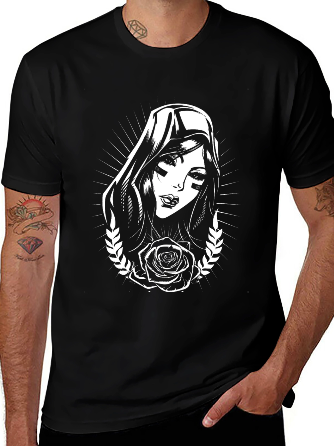 Gothic Rose Graphic Tee - Black Cotton T-Shirt