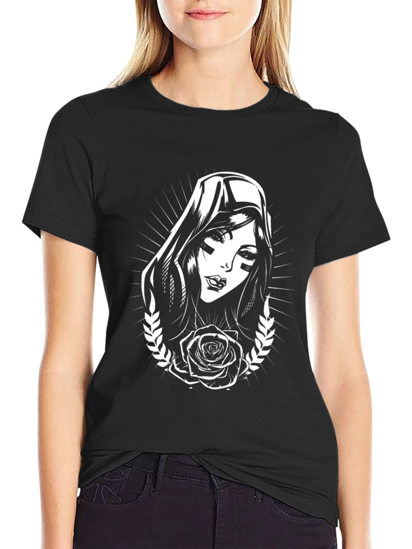 Gothic Rose Graphic Tee - Black Cotton T-Shirt