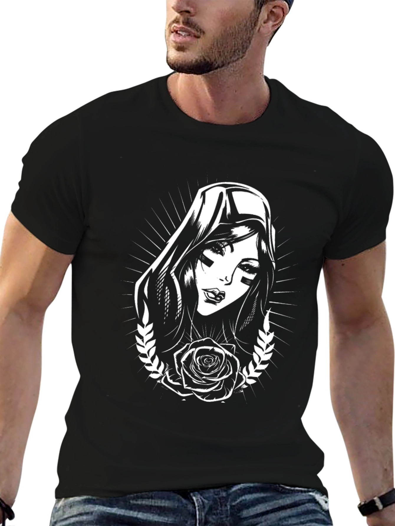 Gothic Rose Graphic Tee - Black Cotton T-Shirt