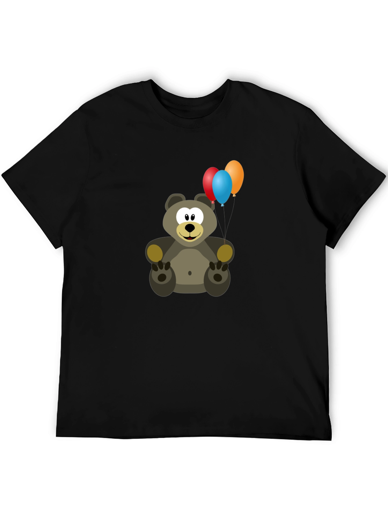 Cute Bear with Balloons Graphic Tee - Black
