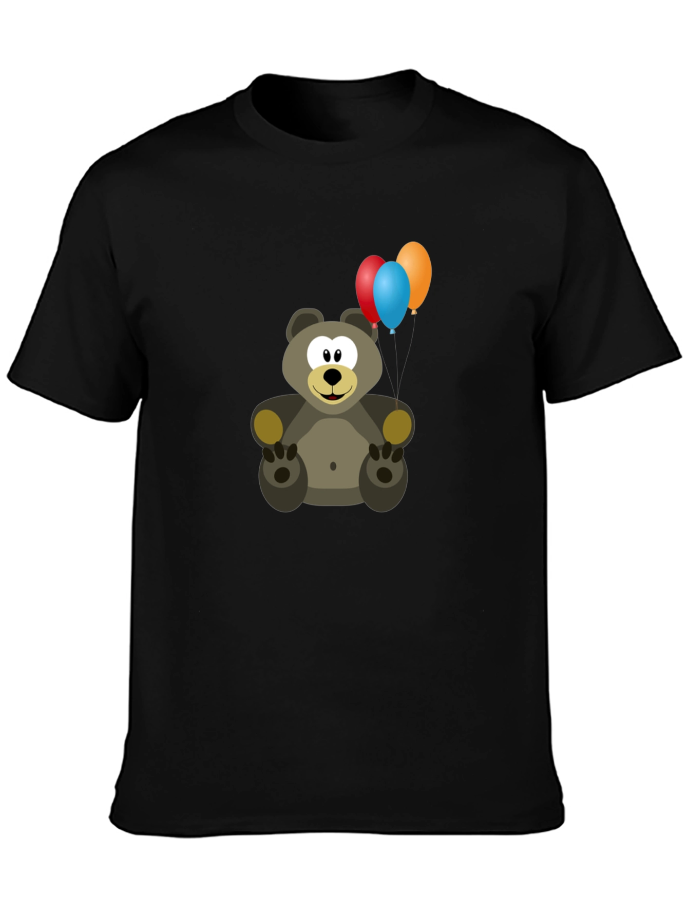 Cute Bear with Balloons Graphic Tee - Black