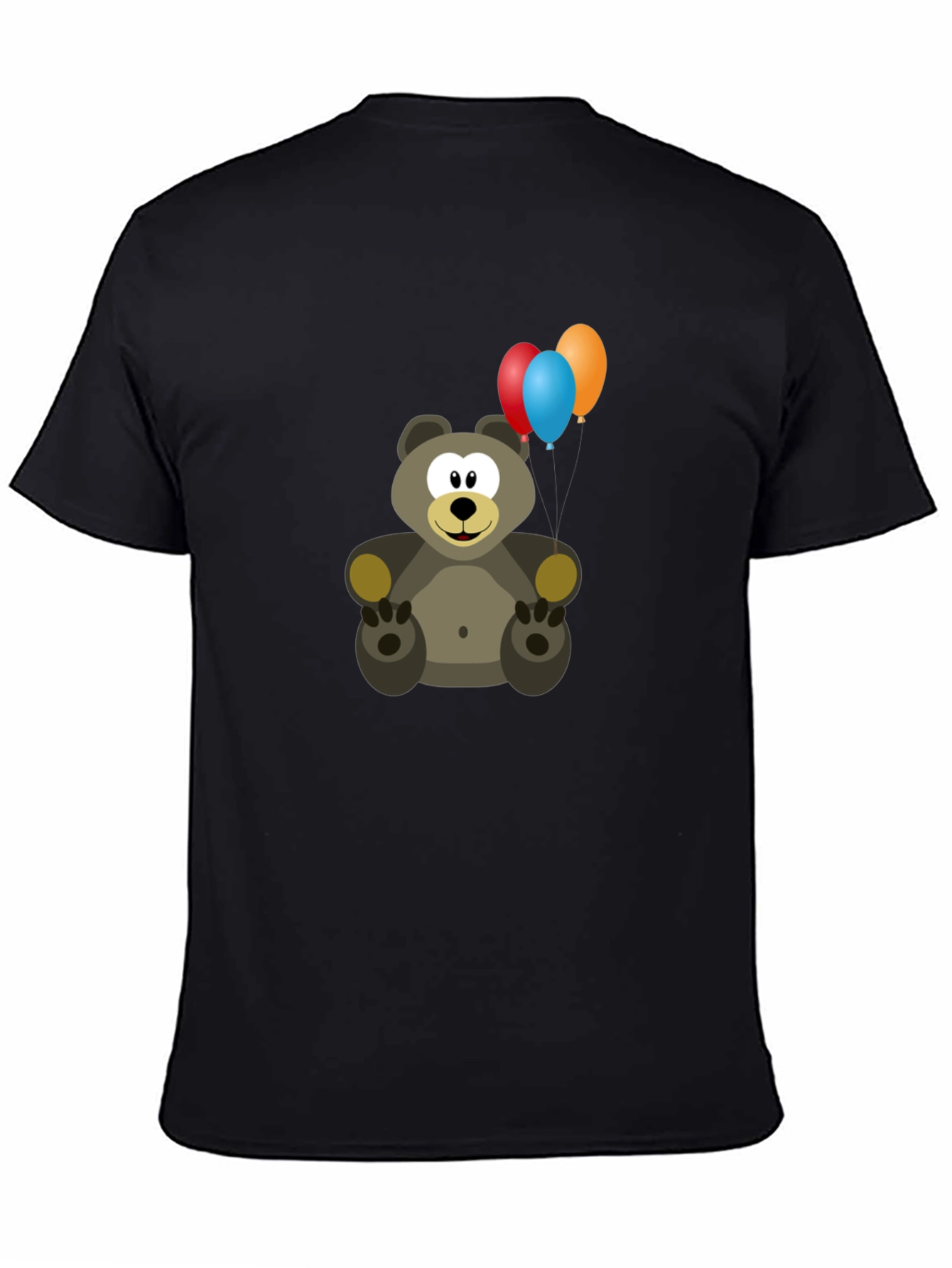 Cute Bear with Balloons Graphic Tee - Black
