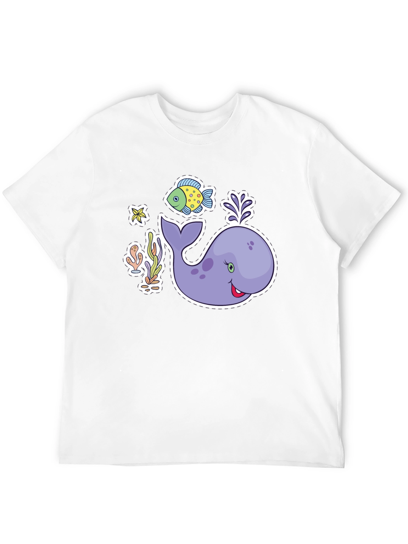 Cute Whale & Fish Graphic Black T-Shirt