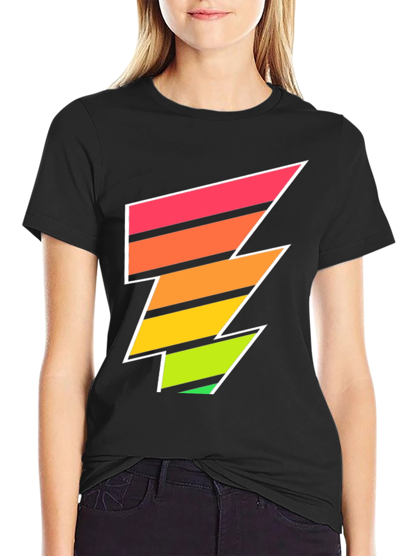 Retro Lightning Bolt Tee - Black Graphic T-Shirt