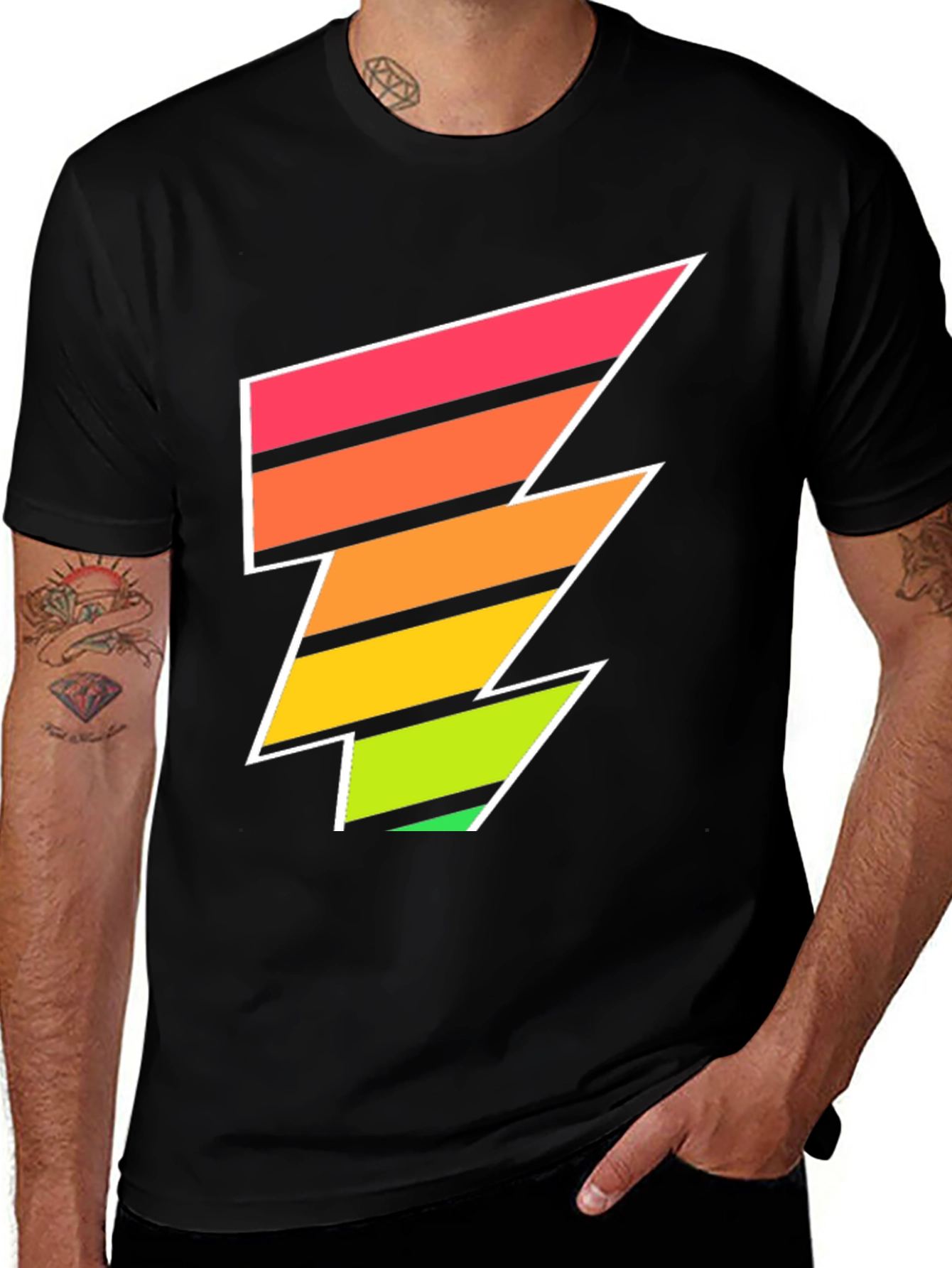 Retro Lightning Bolt Tee - Black Graphic T-Shirt