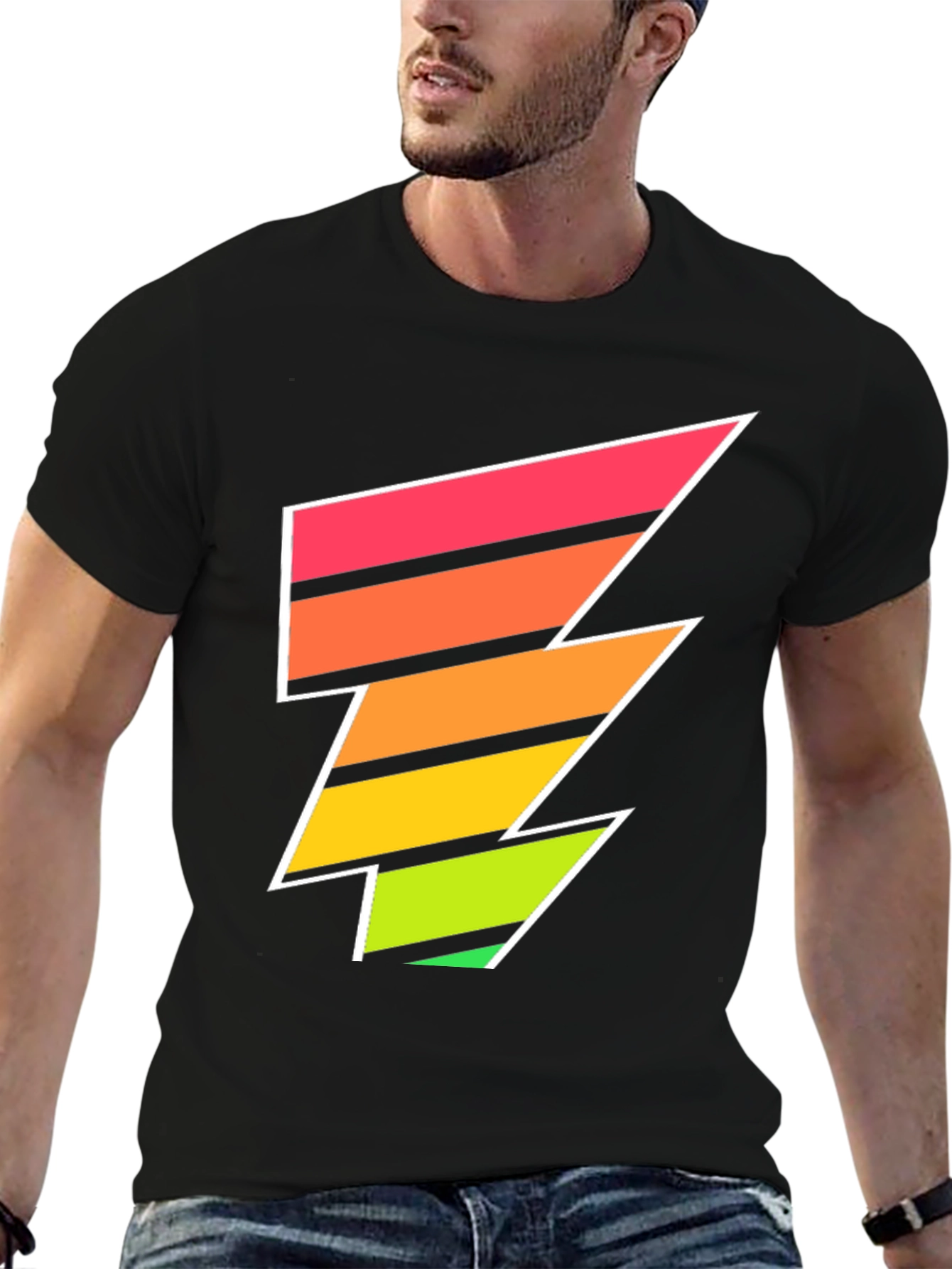 Retro Lightning Bolt Tee - Black Graphic T-Shirt
