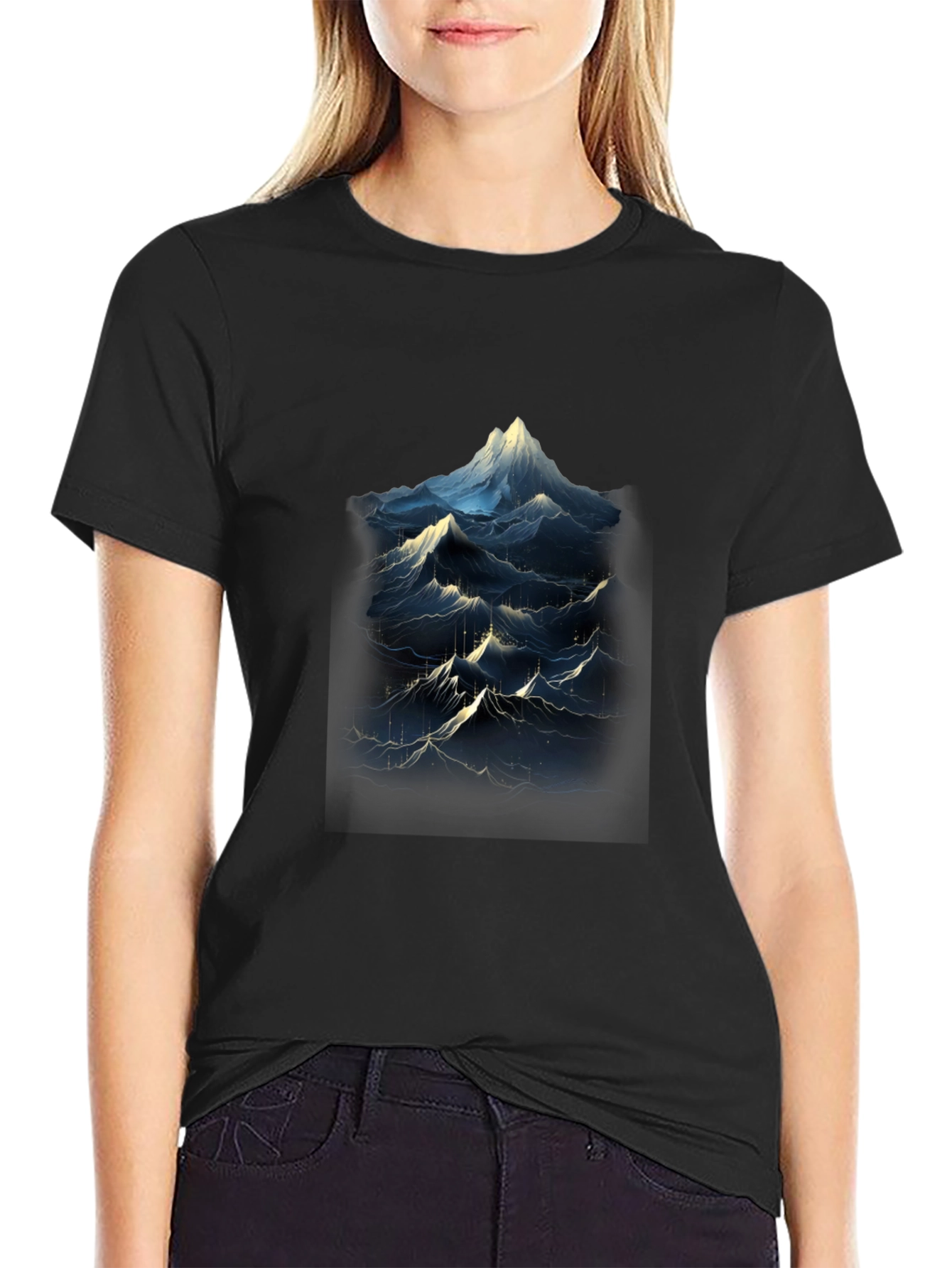 Mountainscape Graphic Tee - Black Cotton Blend