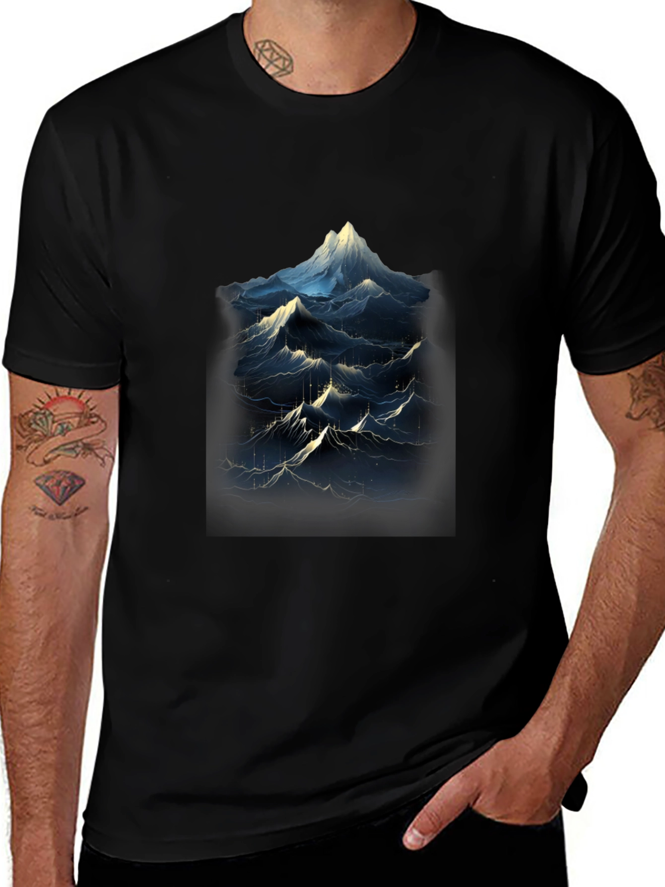Mountainscape Graphic Tee - Black Cotton Blend