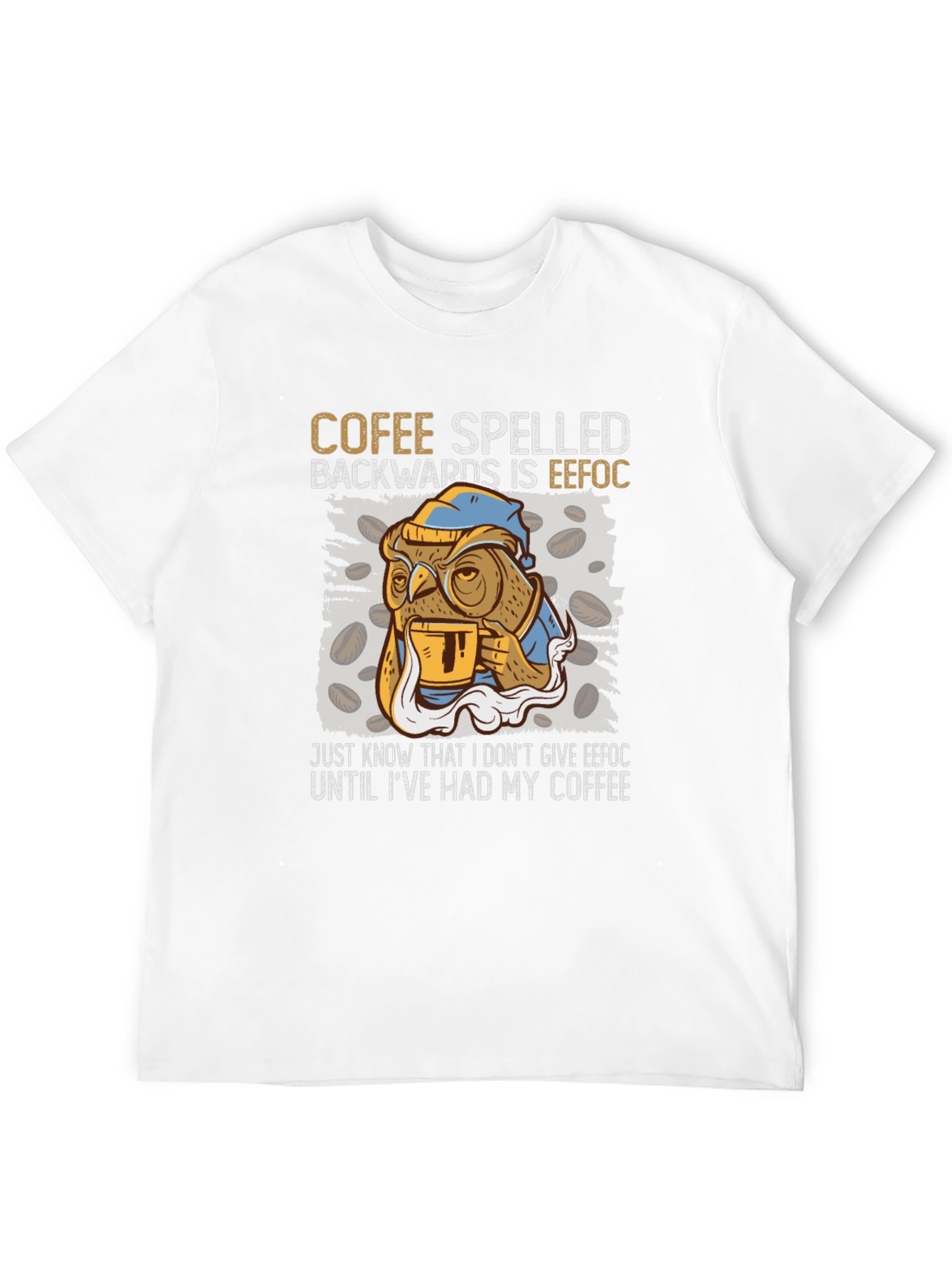 Coffee Owl T-Shirt - Cofee Spelled Backwards Novelty Tee