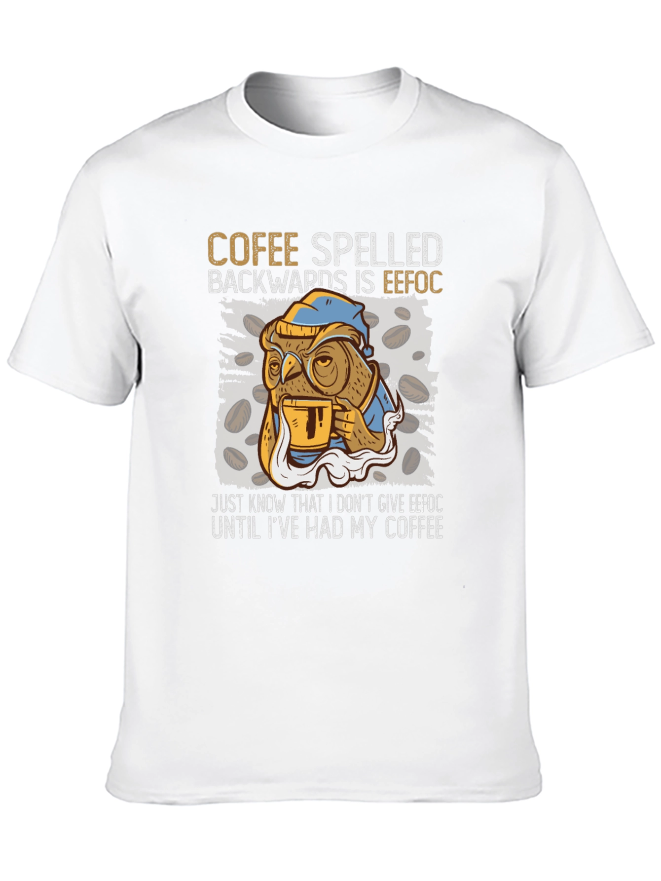 Coffee Owl T-Shirt - Cofee Spelled Backwards Novelty Tee