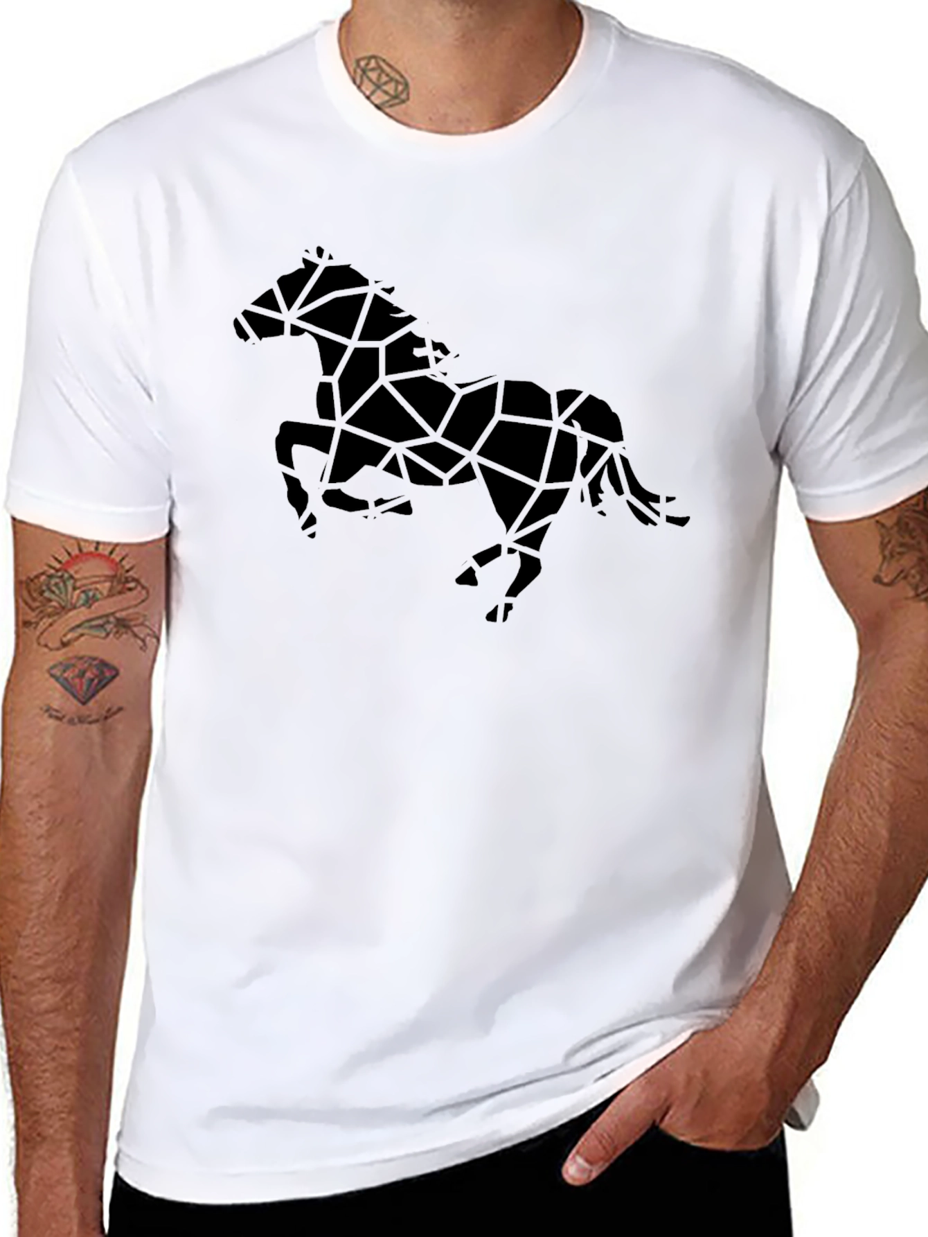 Geometric Horse Graphic Black T-Shirt
