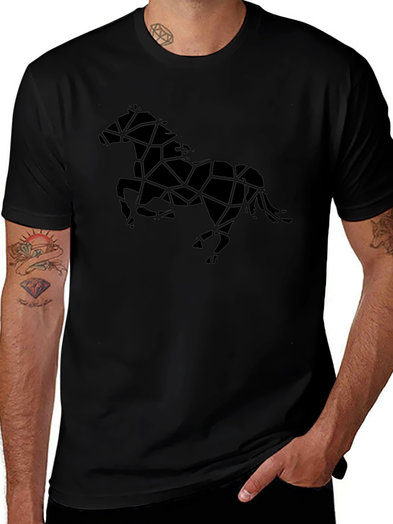 Geometric Horse Graphic Black T-Shirt