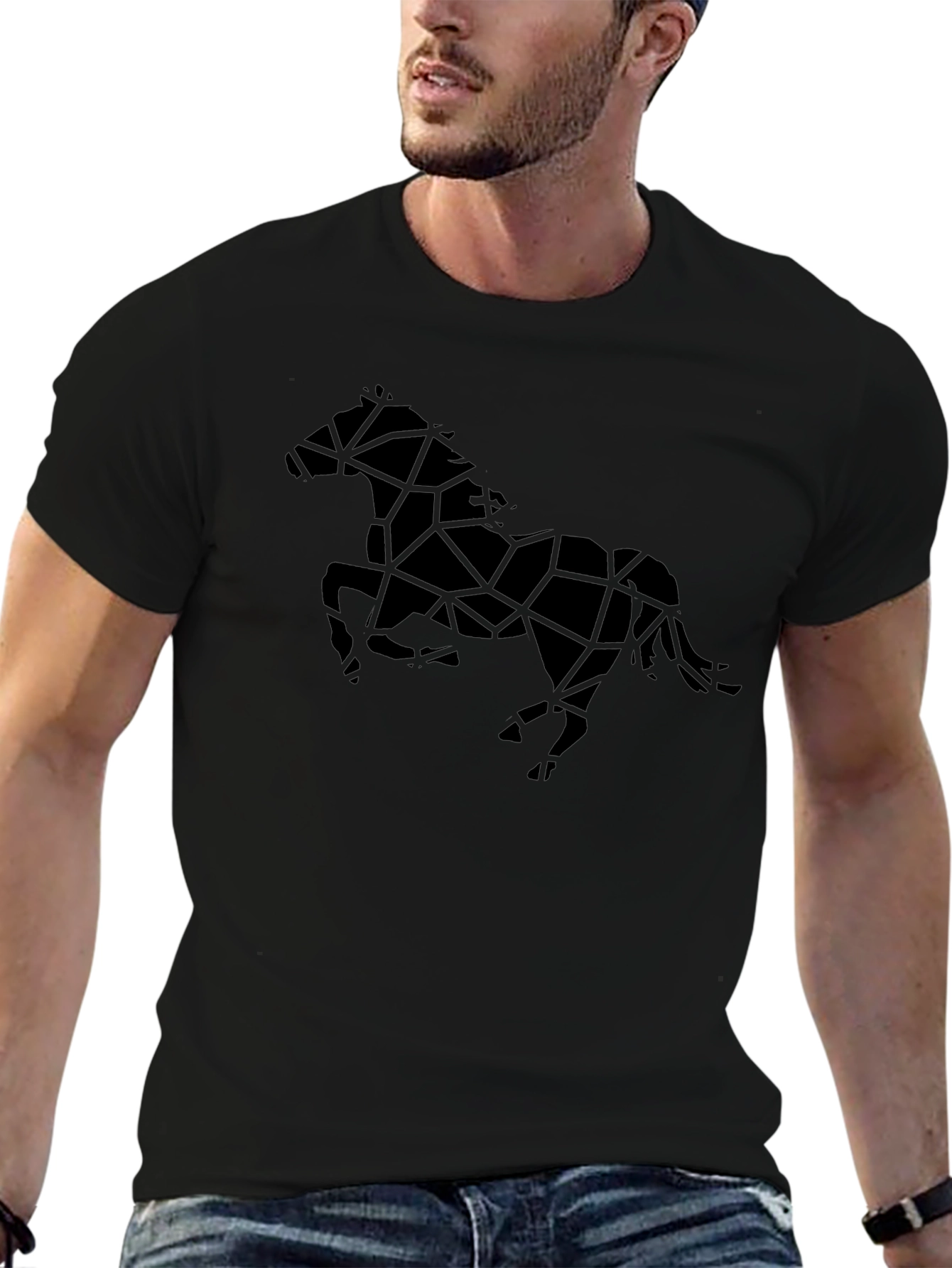 Geometric Horse Graphic Black T-Shirt