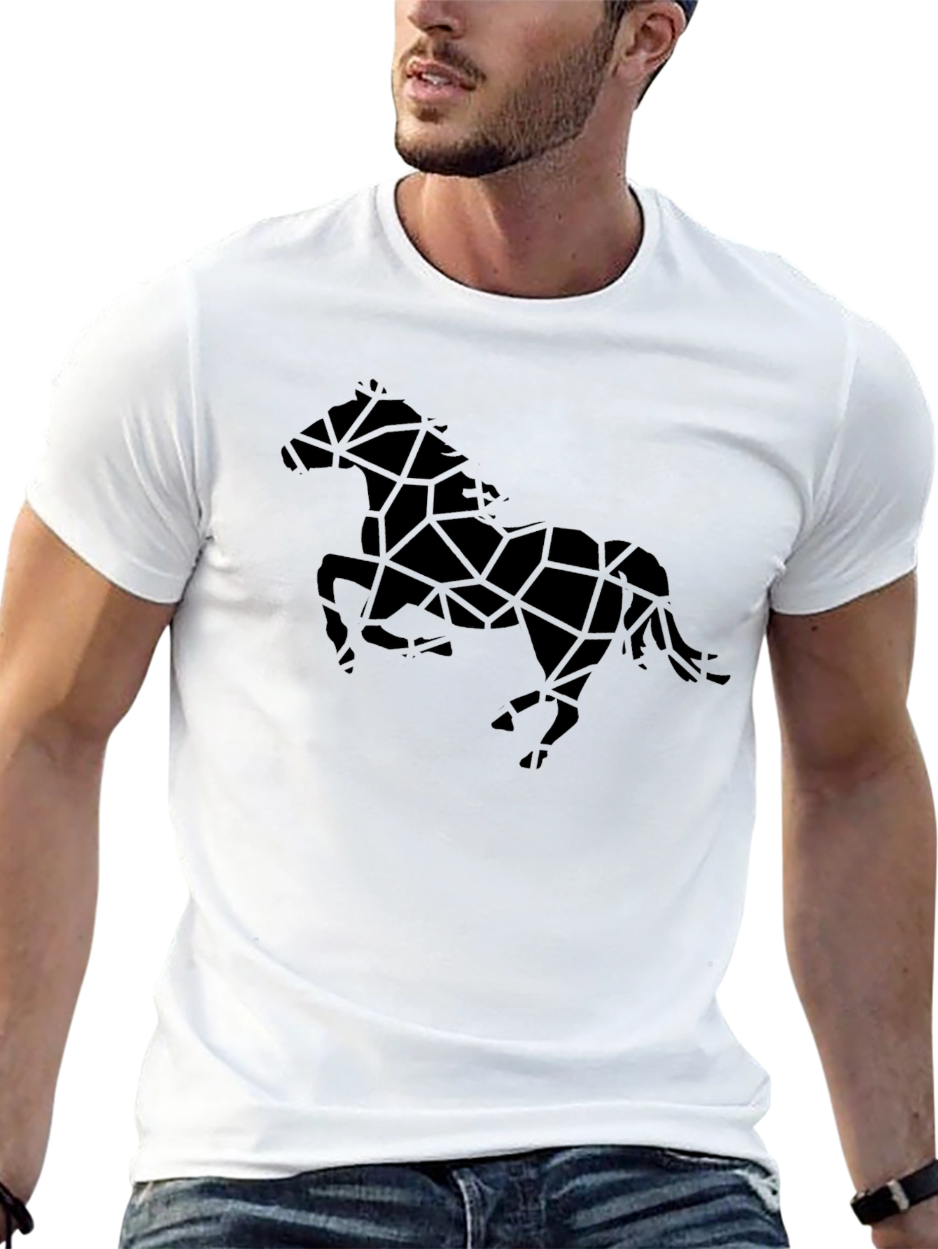 Geometric Horse Graphic Black T-Shirt