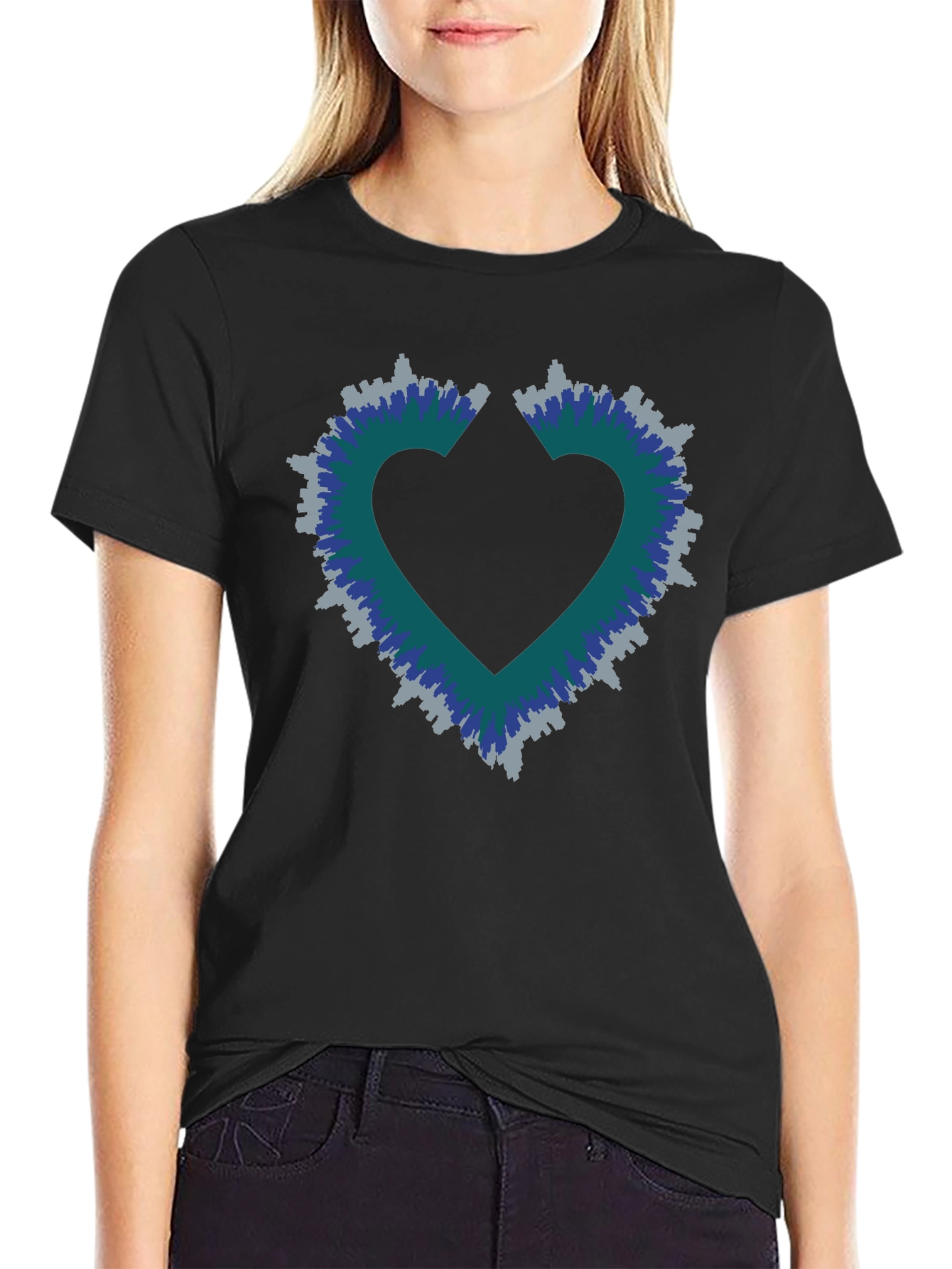 Heart Skyline Mens Black T-Shirt