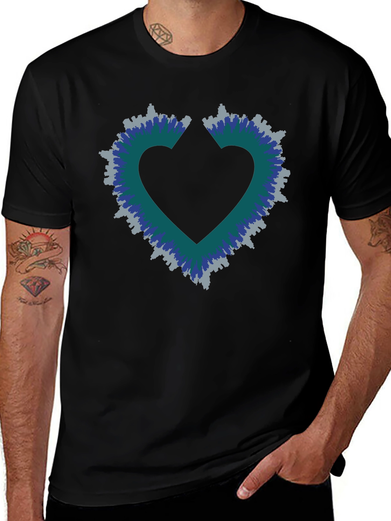Heart Skyline Mens Black T-Shirt