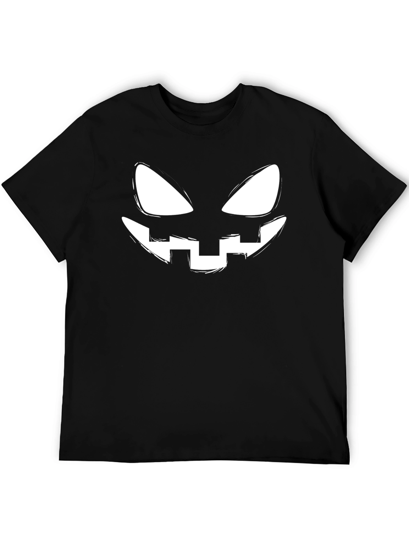 Halloween Pumpkin Face Graphic Tee - Black Cotton T-Shirt