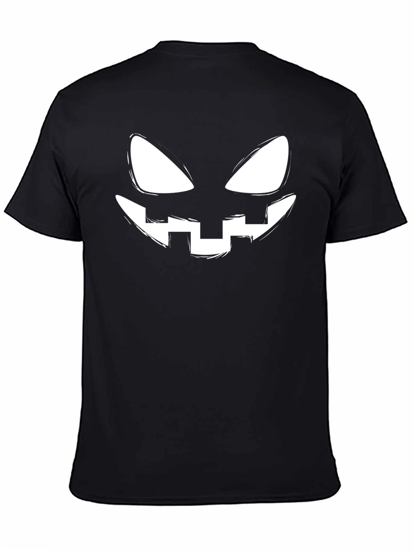 Halloween Pumpkin Face Graphic Tee - Black Cotton T-Shirt
