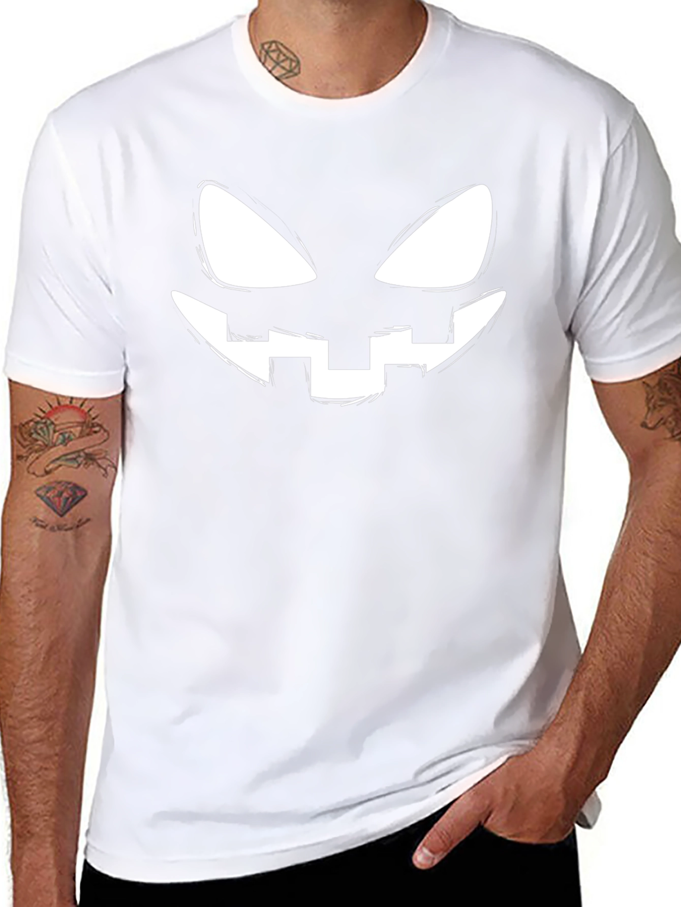 Halloween Pumpkin Face Graphic Tee - Black Cotton T-Shirt