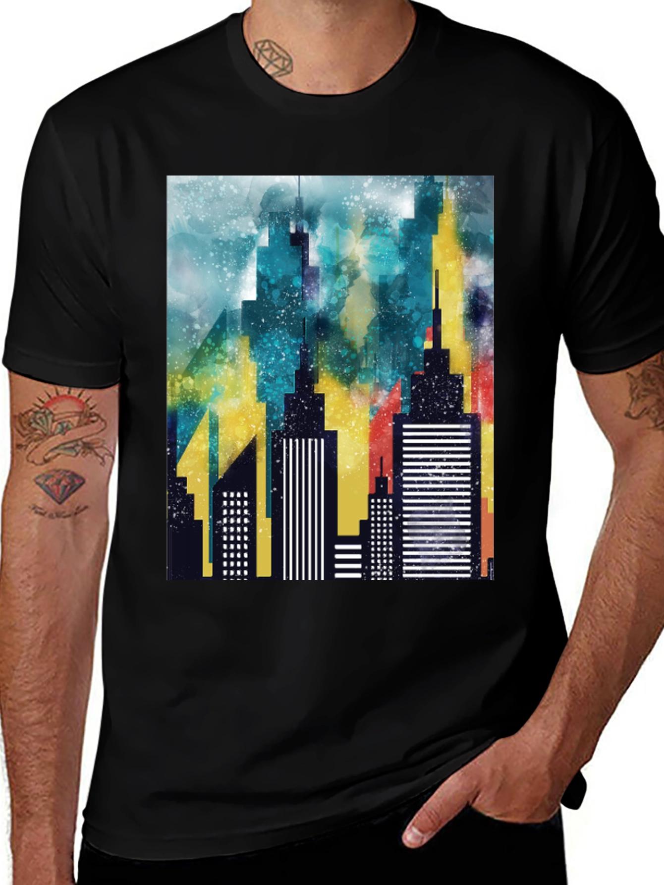 Abstract Cityscape Graphic Black T-Shirt