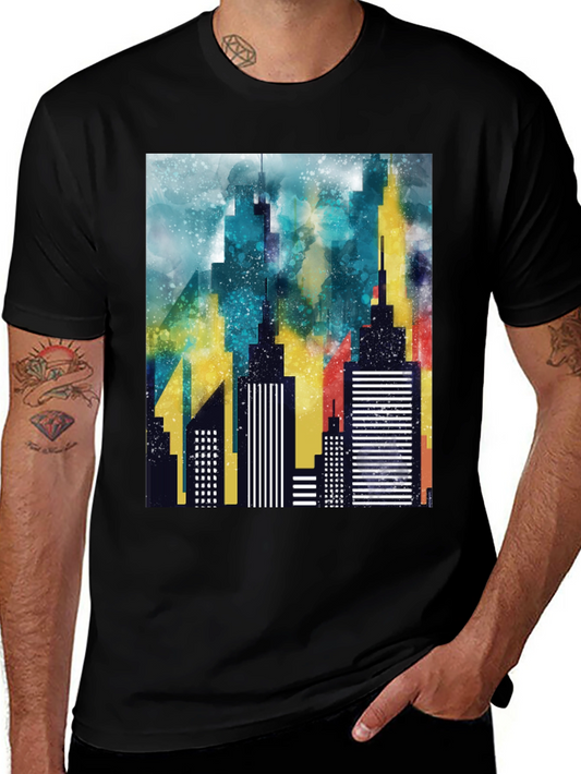 Abstract Cityscape Graphic Black T-Shirt