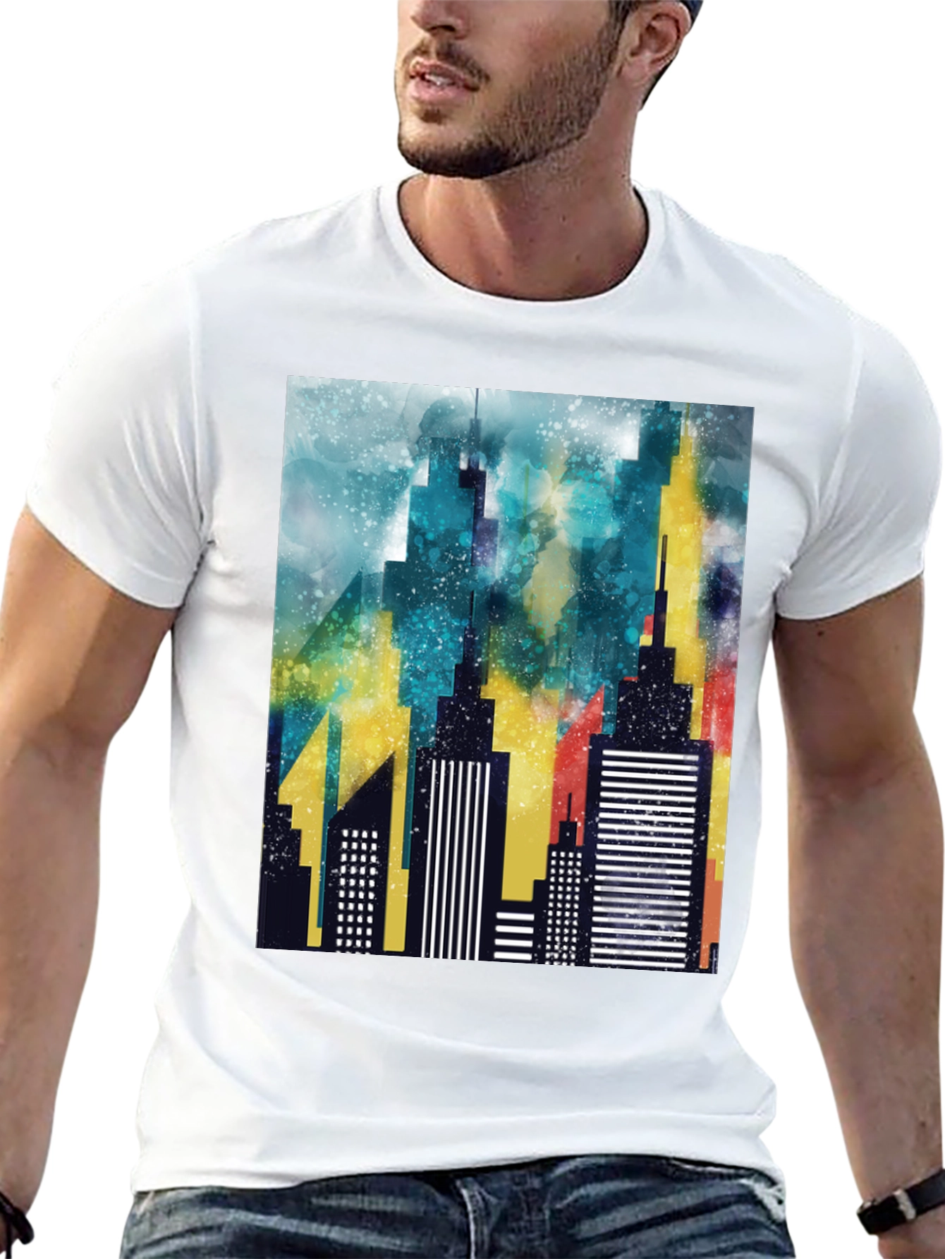 Abstract Cityscape Graphic Black T-Shirt