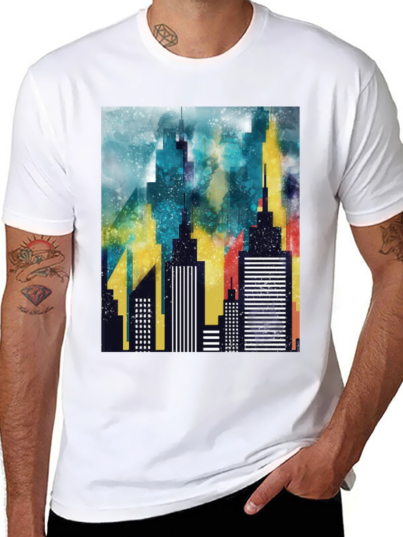 Abstract Cityscape Graphic Black T-Shirt