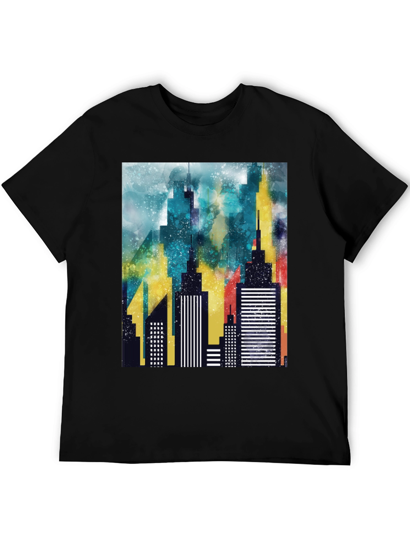 Abstract Cityscape Graphic Black T-Shirt