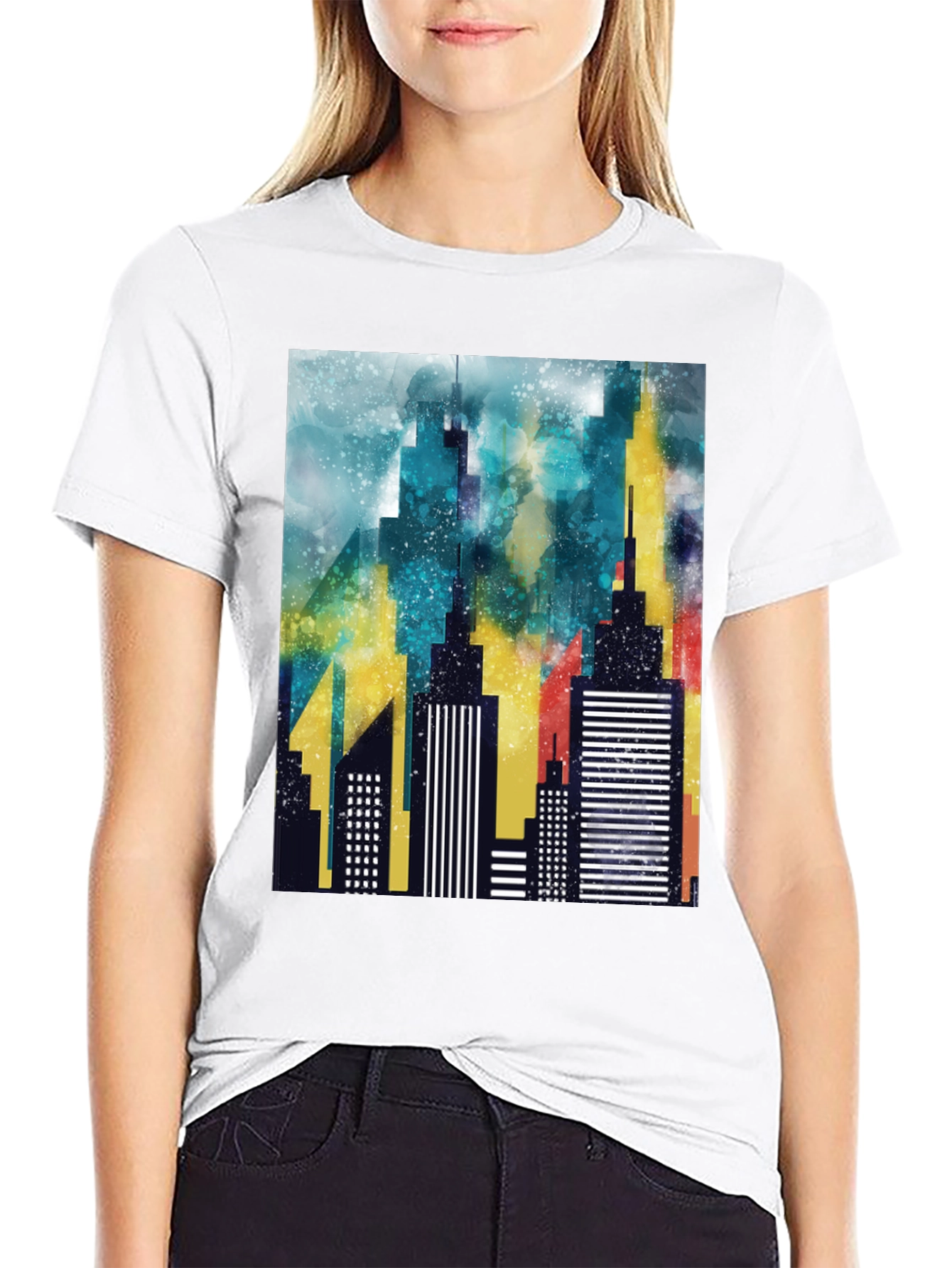 Abstract Cityscape Graphic Black T-Shirt