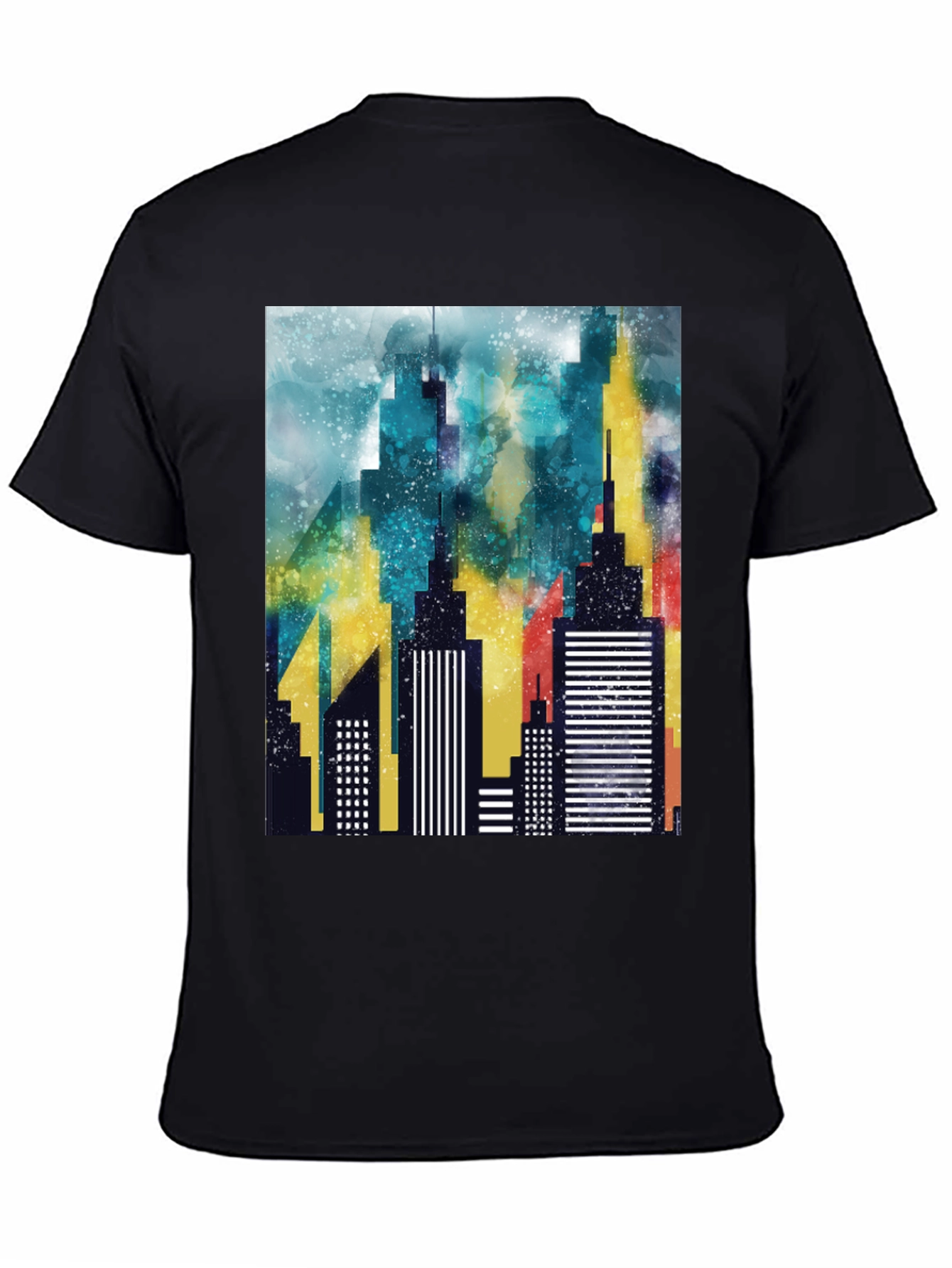 Abstract Cityscape Graphic Black T-Shirt