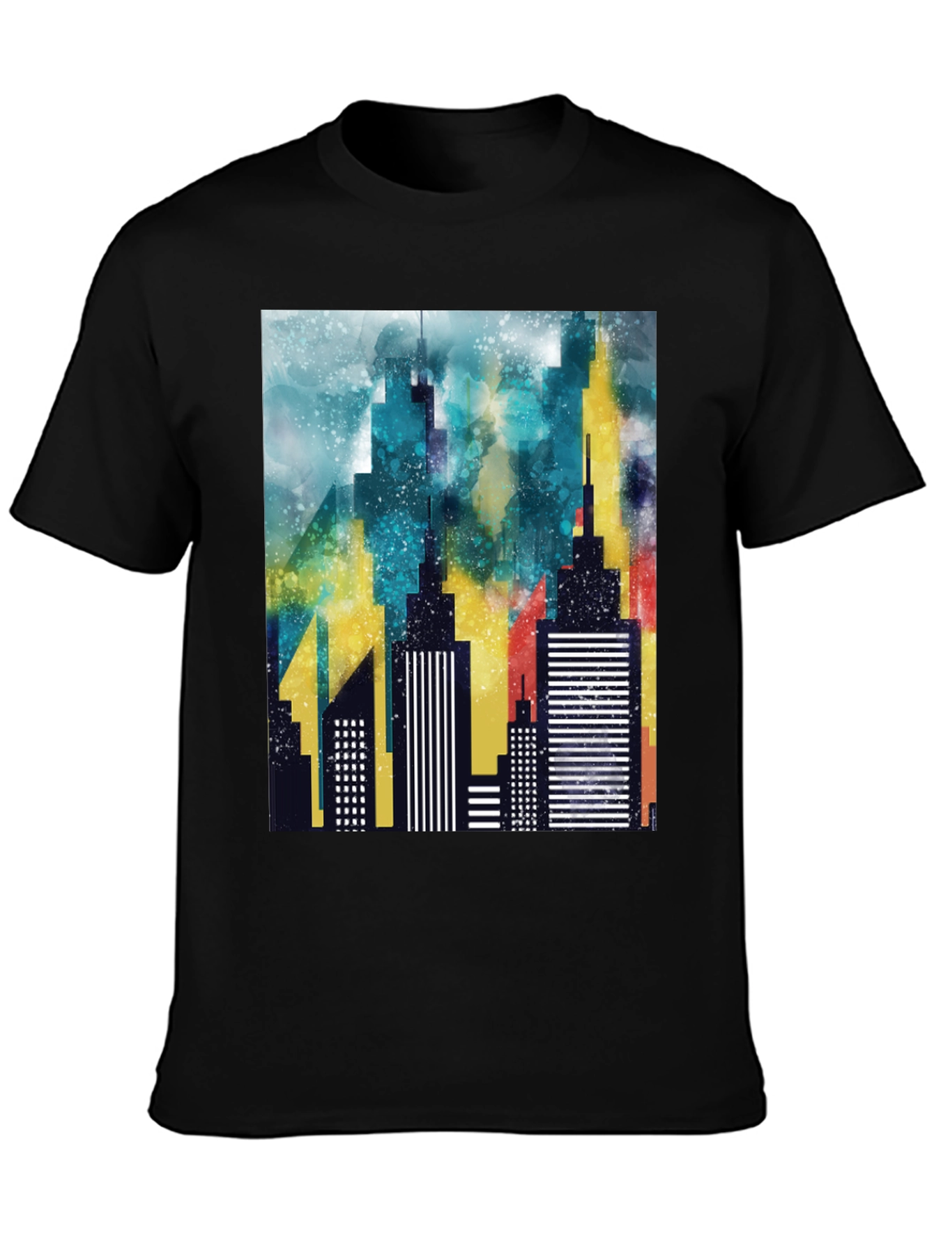 Abstract Cityscape Graphic Black T-Shirt
