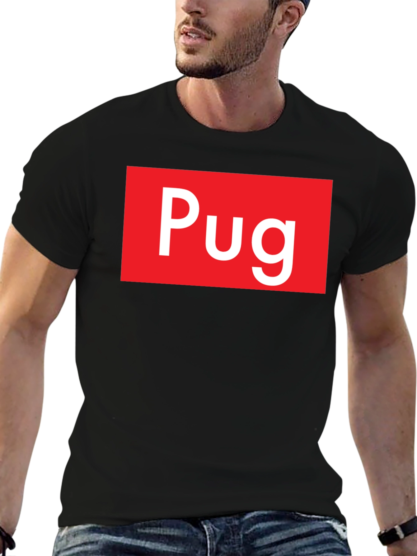 Pug Red Box Logo Black T-Shirt