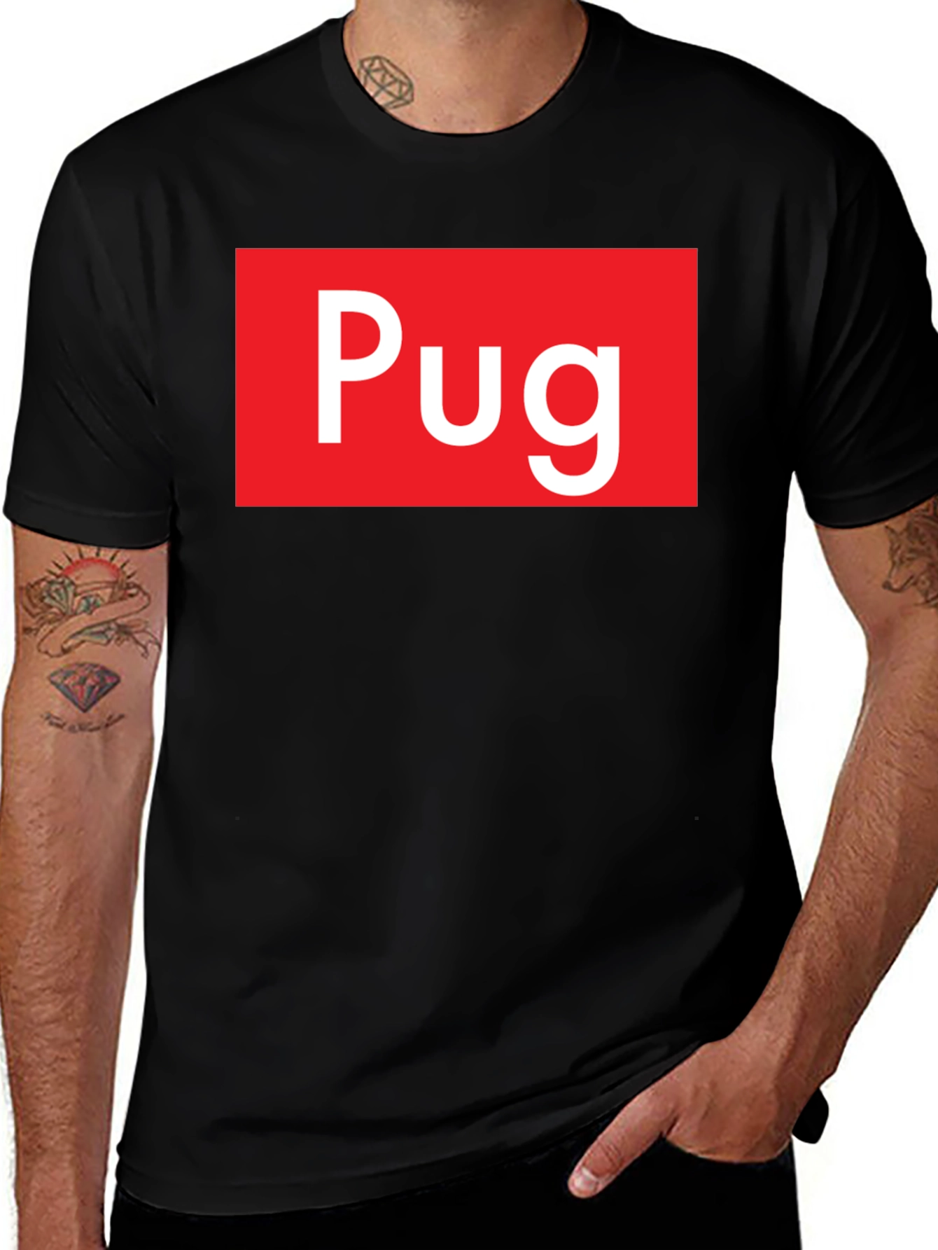Pug Red Box Logo Black T-Shirt