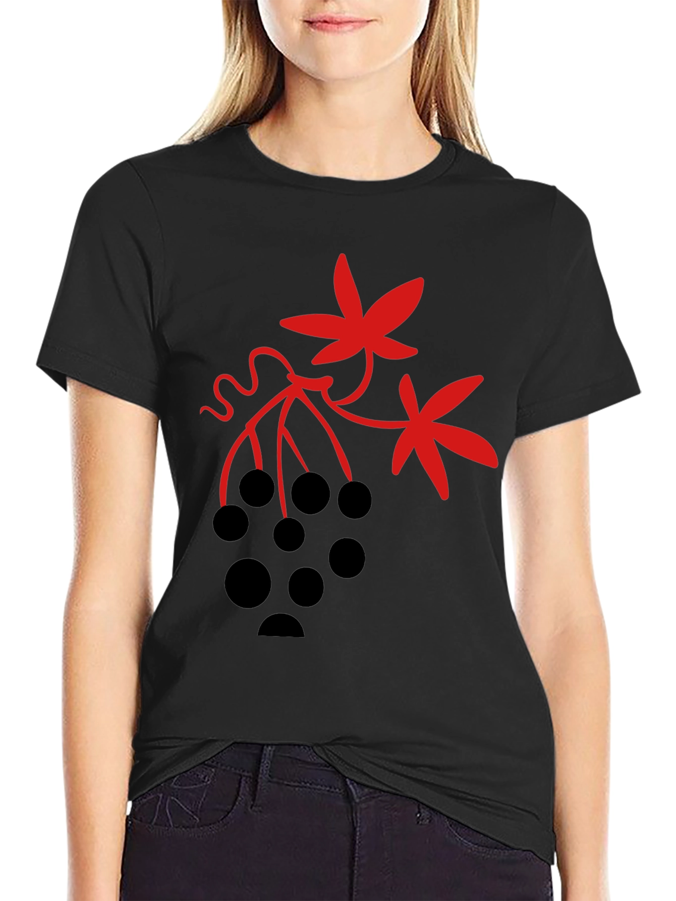 Graphic Print T-Shirt - Black with Red Design