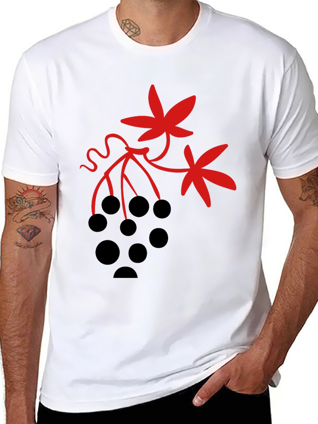 Graphic Print T-Shirt - Black with Red Design