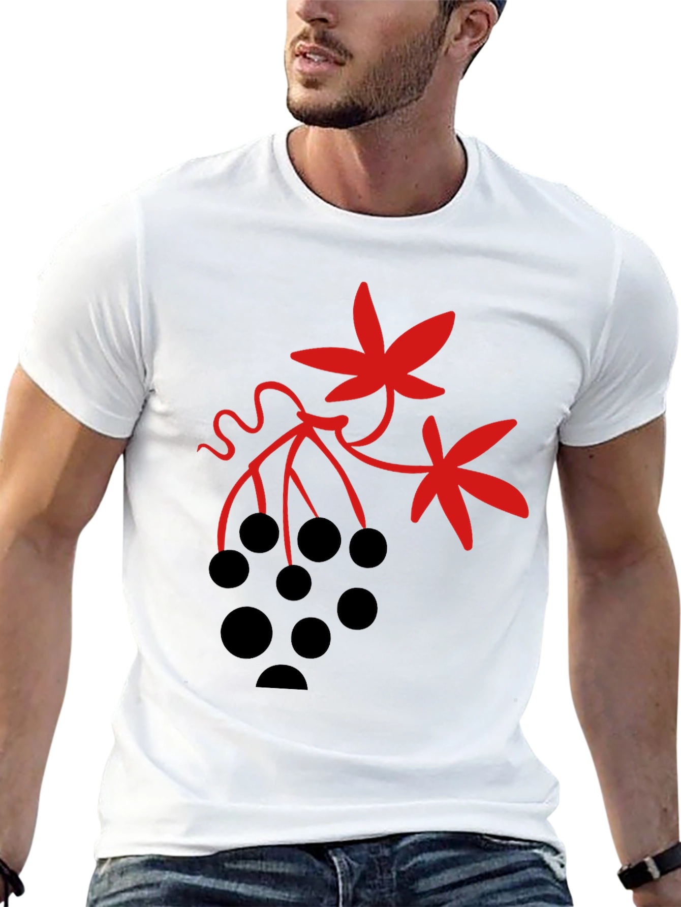 Graphic Print T-Shirt - Black with Red Design