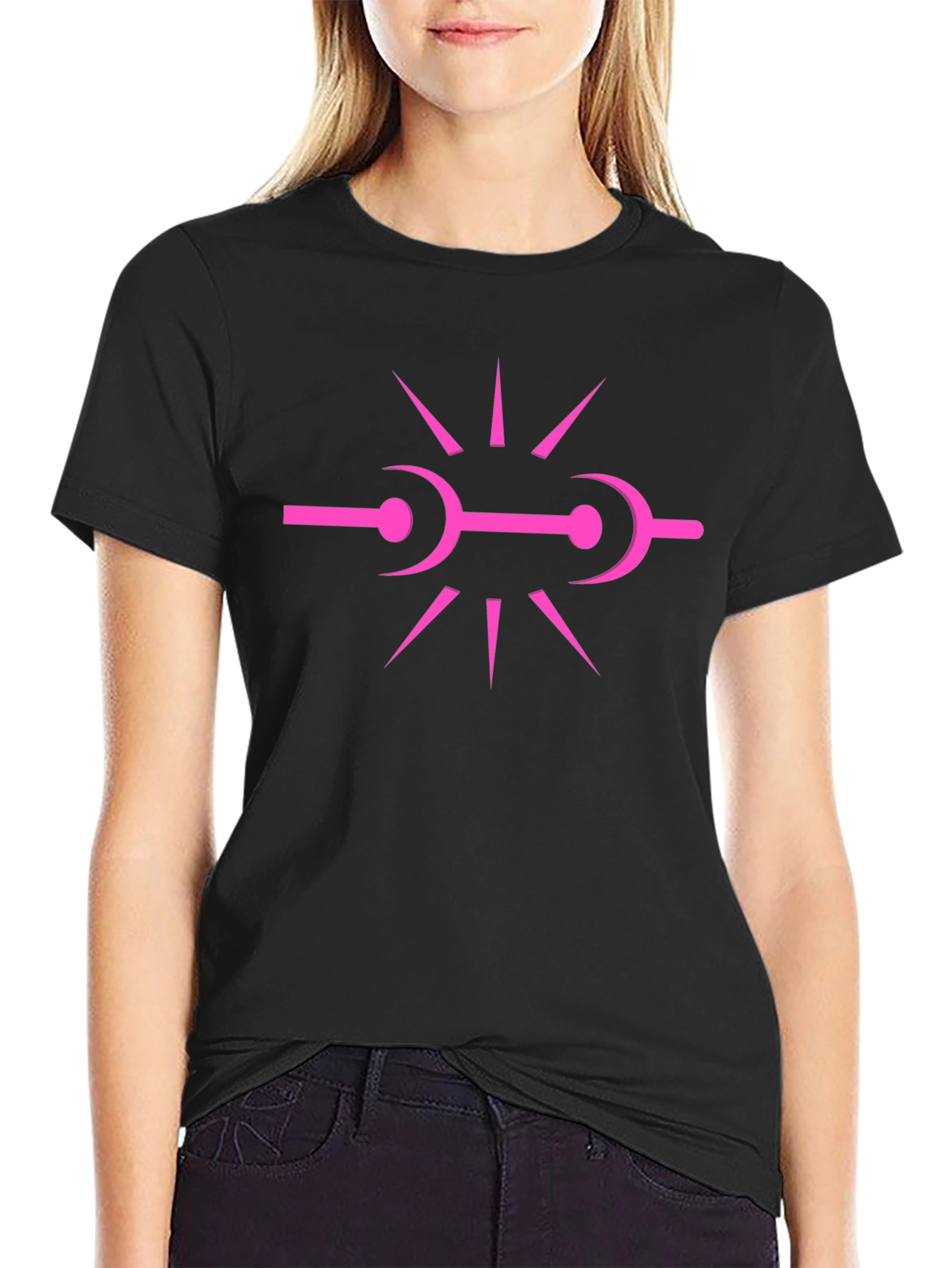 Abstract Pink Graphic Print Black T-Shirt