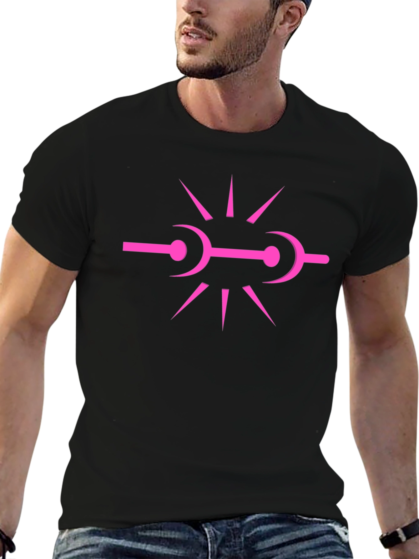 Abstract Pink Graphic Print Black T-Shirt